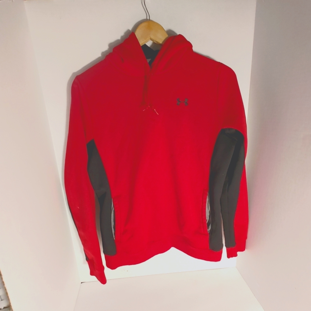Under Armour Hibbet Hooded Sweatshirt Red Black Design Kangaroo Pockets Medium